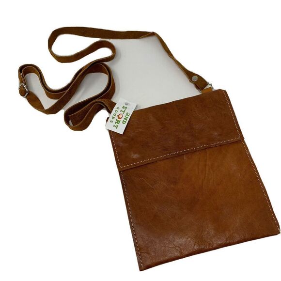 Handmade Leather Crossbody Bag Cognac Brown Small Travel 2nd Story Goods 7x6 - Picture 1 of 6